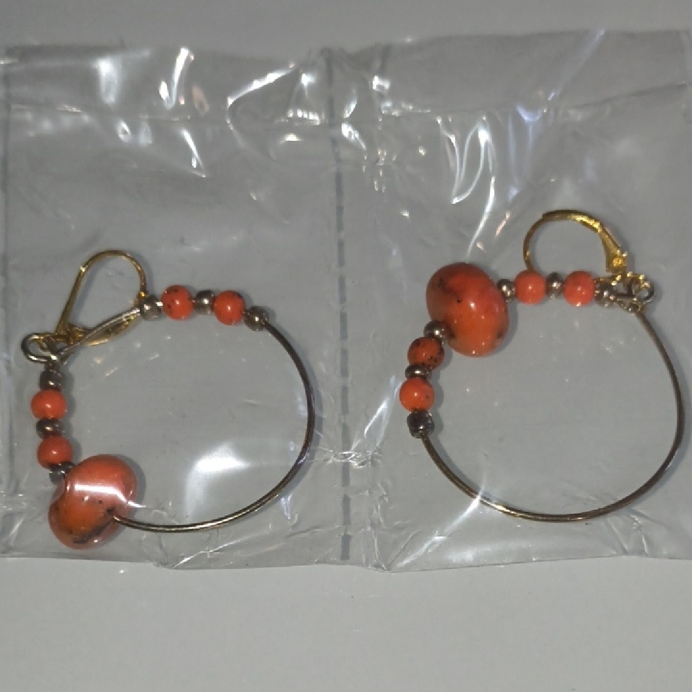 Elegant Fiji Bliss Beaded Hoop Earrings Coral Color